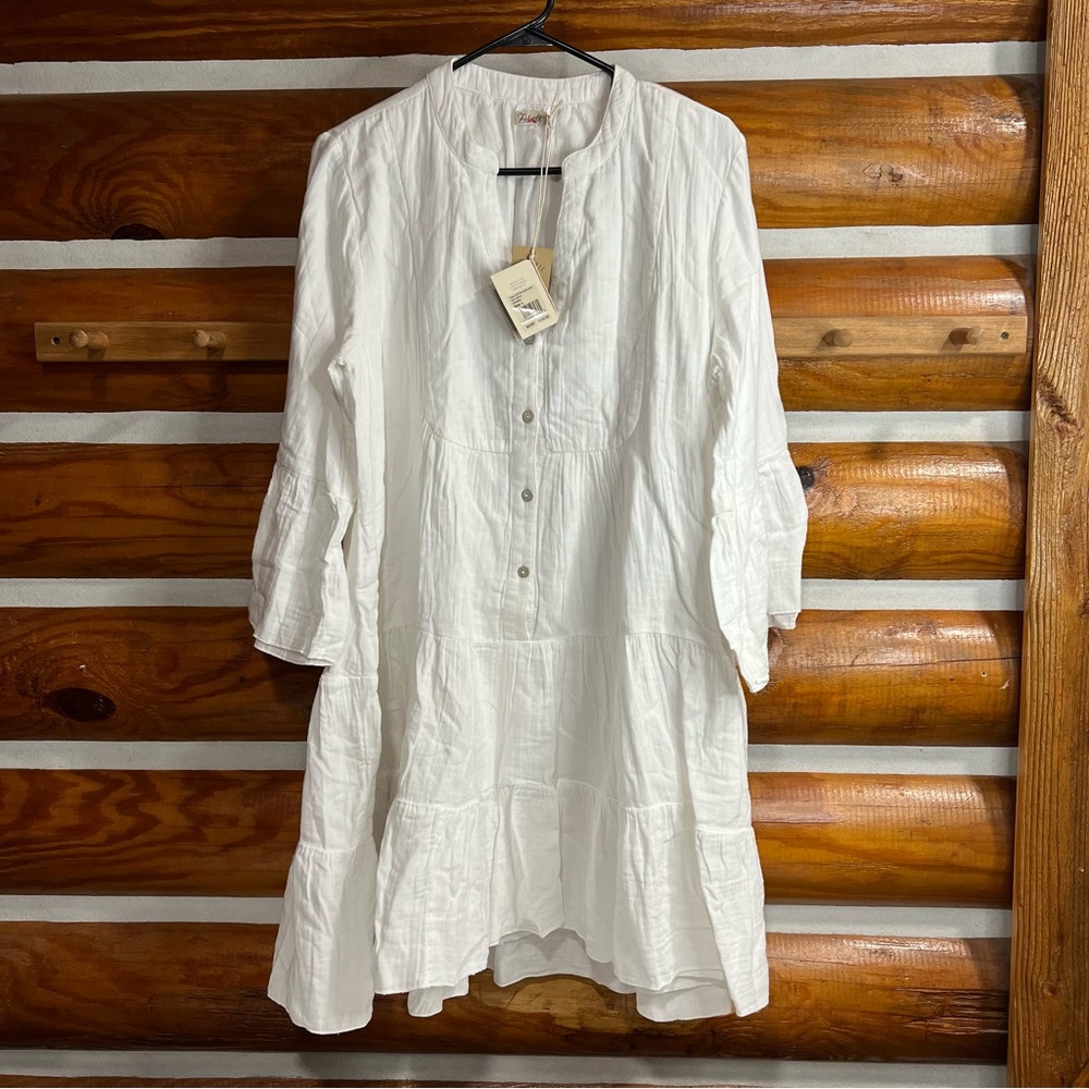 Fatherty White Button-Down Organic‎ Cotton Gauze Kasey Women's Dress